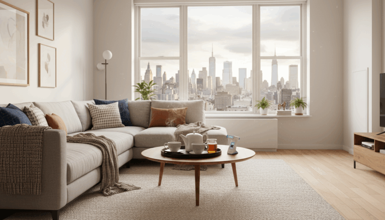 A cozy NYC apartment prepared for a sick family with tea and blankets