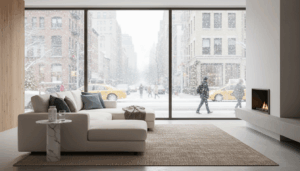 Vitamin supplements on a table in a NYC apartment during winter.