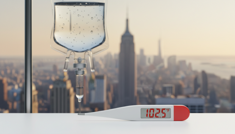 Treatment for acute dehydration using IV fluids during NYC summer heat